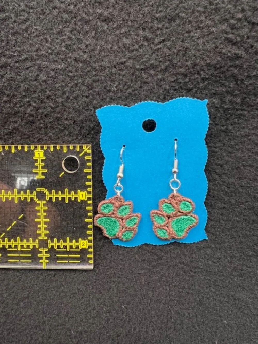 Homemade Brown & Green Paw Print Lace Earrings - Picture 7 of 7
